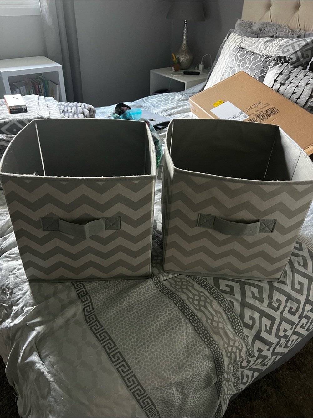 Gray Chevron Fabric Storage Bins - Set of 2